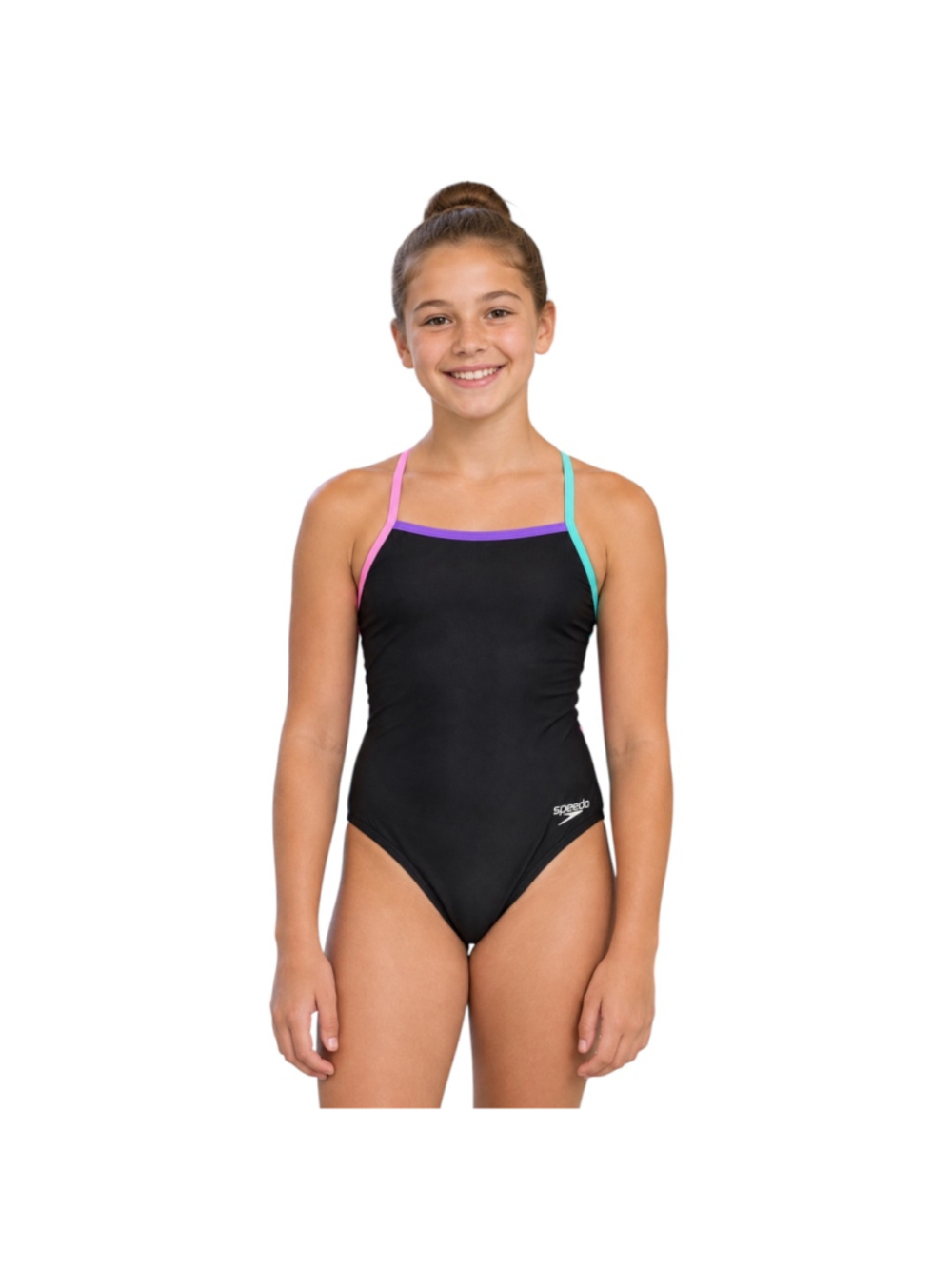 Speedo Girls’ Size 12 Solid Propel Back One-Piece Swimsuit Black NWT